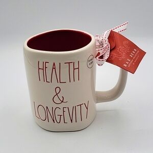 ♥️💖 RAE DUNN NWT Health & Longevity Coffee Mug Red & Cream Red Dragon